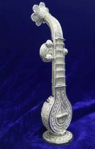 Traditional Handicraft Silver Filigree Design Of Elegant Veena Paneerdan For Decoration Purpose