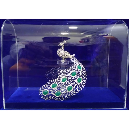 Traditional Handicraft Silver Filigree Design Of Beautiful Raj Peacock For Decoration Purpose