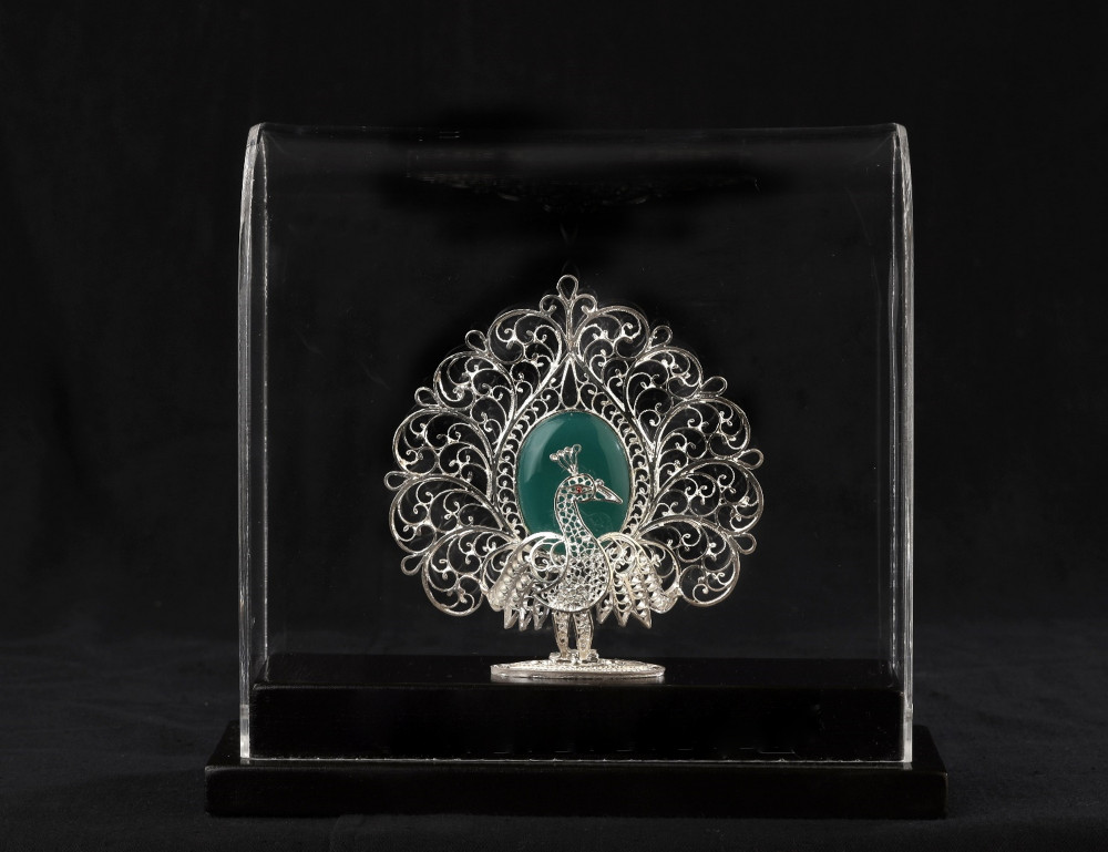 Silver Filigree Of Karimnagar Standing Peacock