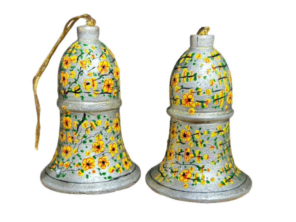 Silver & Yellow Floral Christmas Bells