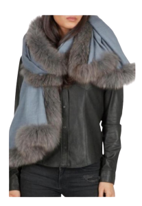 Soothing Blue With Grey Fur Pashmina Stole