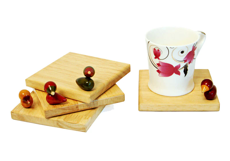 Square coaster set of 4 - With a Bird
