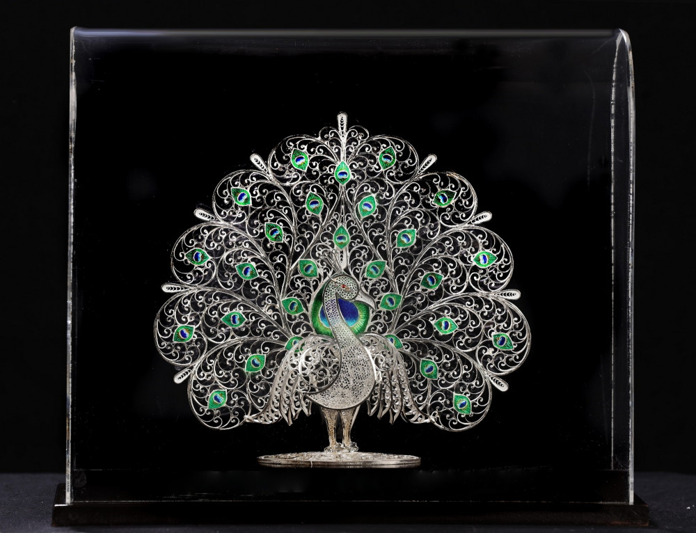 Stunning Peacock silver filigree of karimnagar
