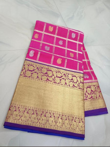 Stunning Venkatagiri Rani Pink with Blue Border Saree