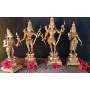 Traditional Handmade Beautiful Swamimalai Bronze Icon Of Lord Rama, Laxmana, Hanumana, And Goddess Sitaji