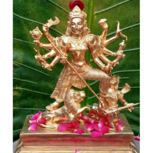 Swamimalai Bronze Icon Devi Durga Statue Gold Finish