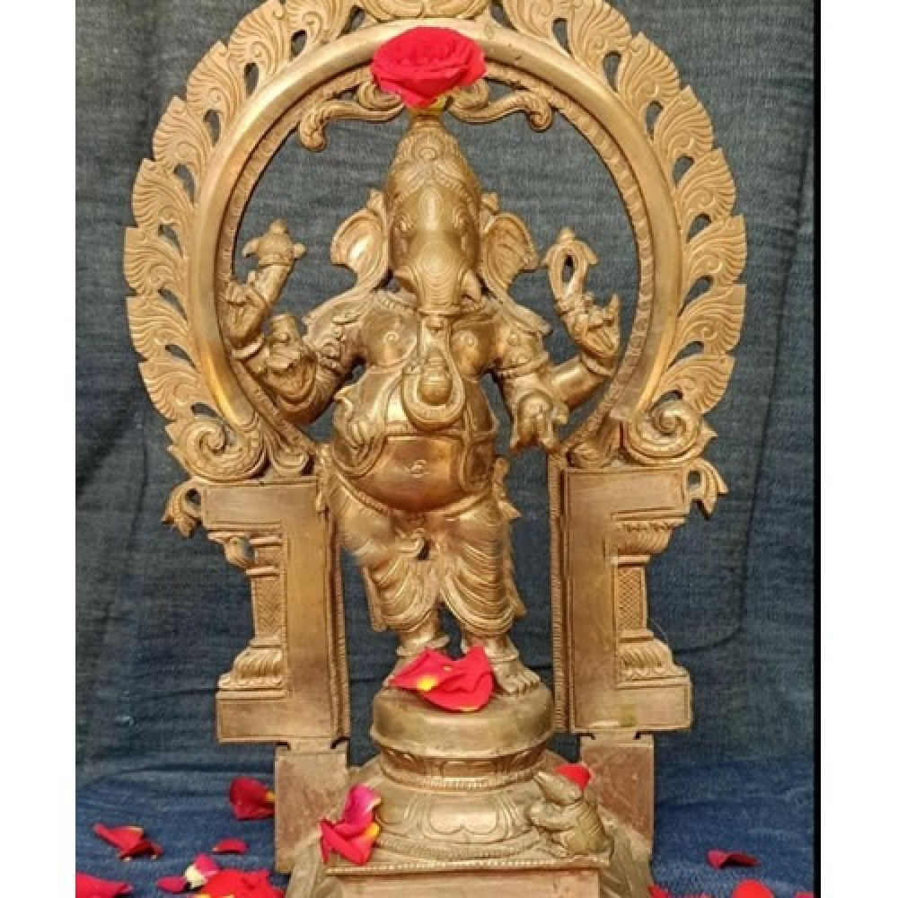 Gold Finish Standing Lord Ganesha Swamimalai Bronze Icon