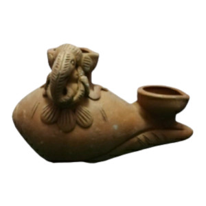 Terracota Ganeshji conch shell with 3 diya