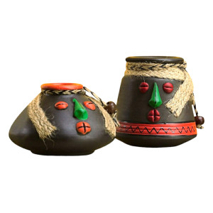 Terracota Pot Face with Jute (set of 2)