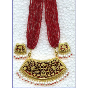 Beautiful Traditional Handicraft Thewa Art Gold Work Jewellery Of Floral Design In Red Colour