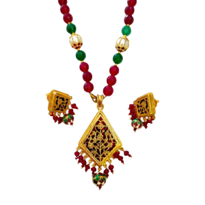 Thewa Art Gold Work Jewellery Design Red Pearl