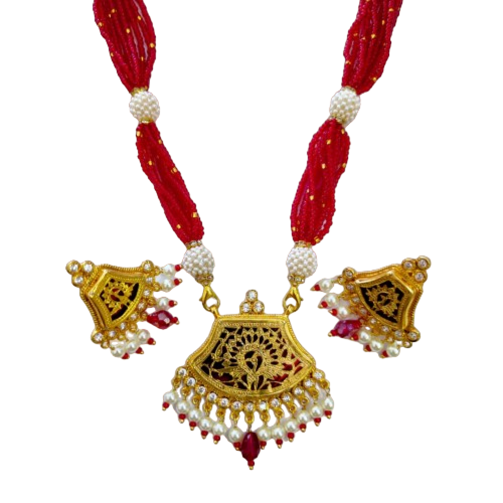 Traditional Handicraft Thewa Art Gold Work Jewellery Design In Red Pearl