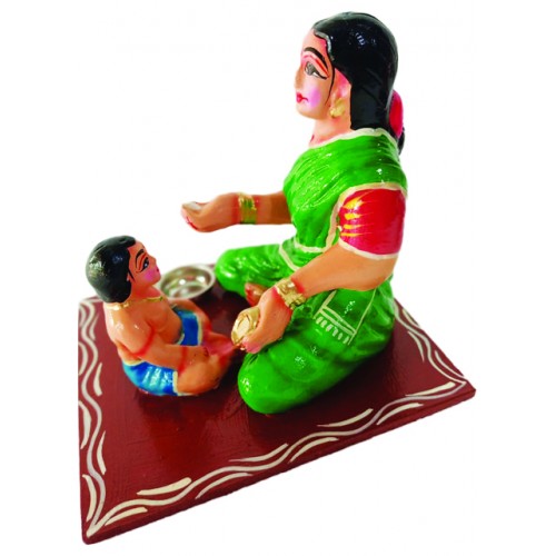 Traditional Handicraft Beautiful Mother Playing with Kid Design Kondapalli Bommallu Toy For Home Decor