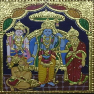 Traditional Thanjavur Painting of Lord Ram, Lakshman, Sita with Lord Hanuman