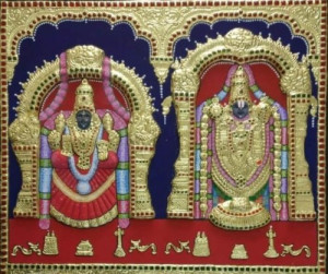 Traditional Thanjavur Painting of Lord Tirupati Balaji and Padmavati