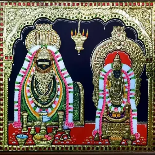 Traditional Thanjavur Painting of Thiruvannamalai (Lord Shiva with Goddess Parvathi)