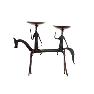 Two tribal men riding on horse candle stand