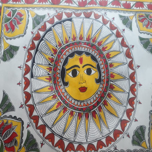 Vibrant Surya Dev Madhubani Painting