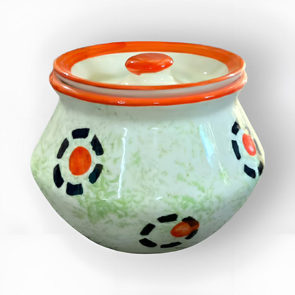White Container With Lid Floral Prints Pottery