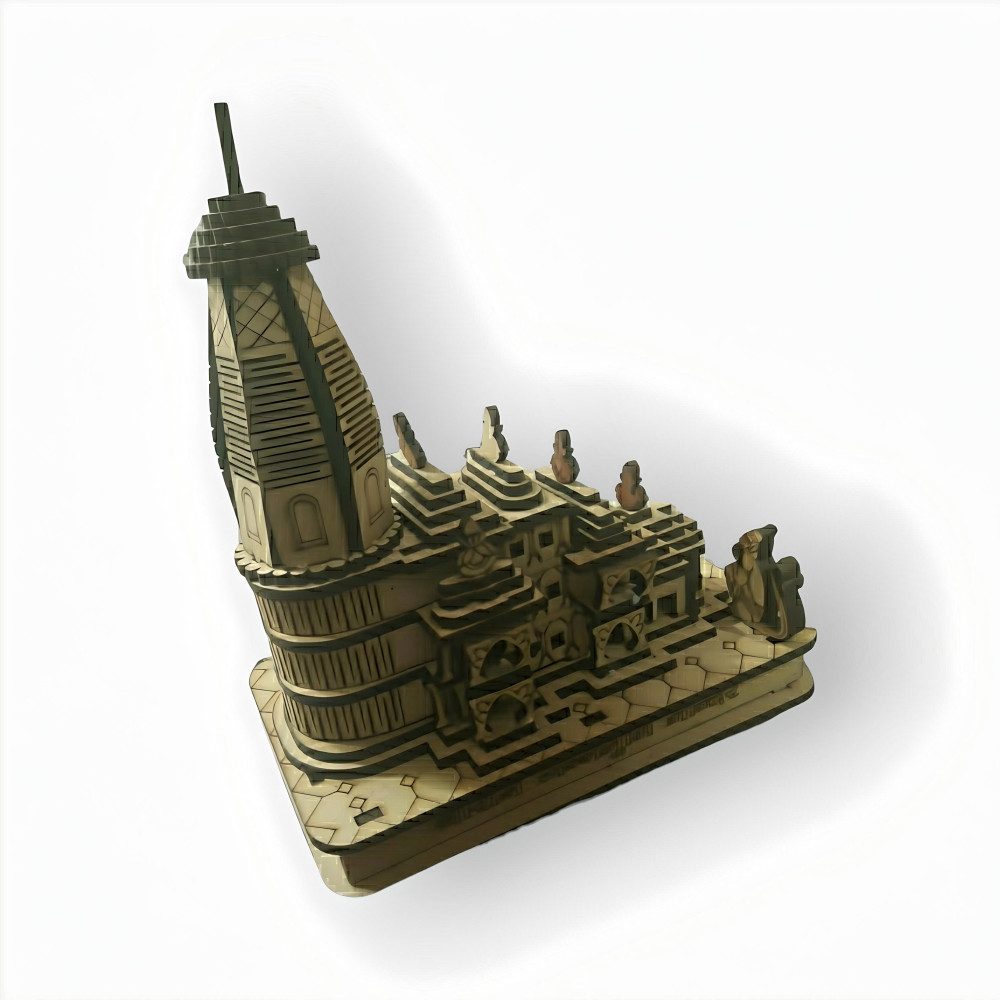 Wooden Handcarved Ayodhya Lord Ram Janmabhoomi Temple Model - 1