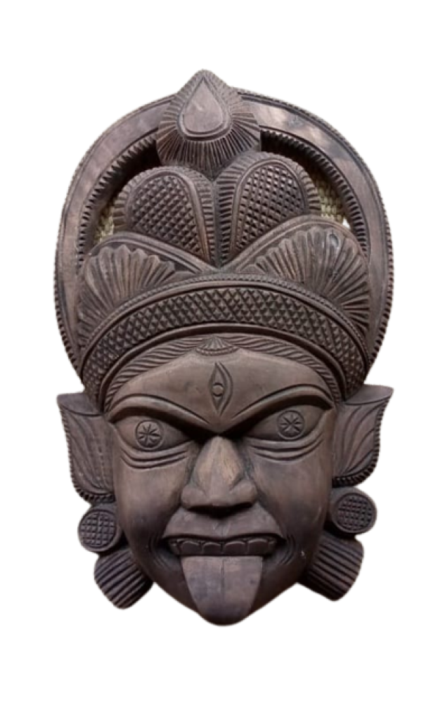 Wooden Maa Kali Gomira Kushmandi Mask