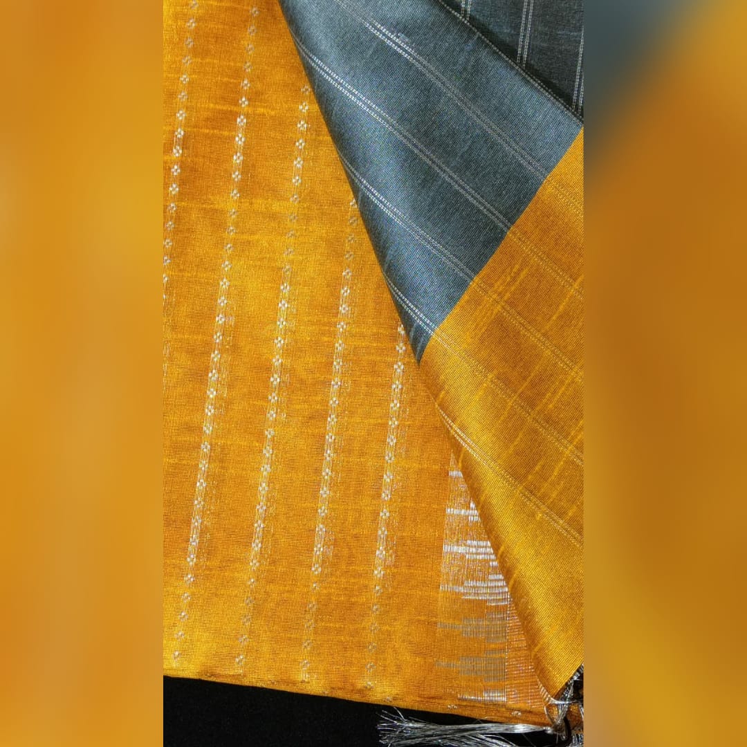 Yellow & Grey Champa Silk Saree - 0
